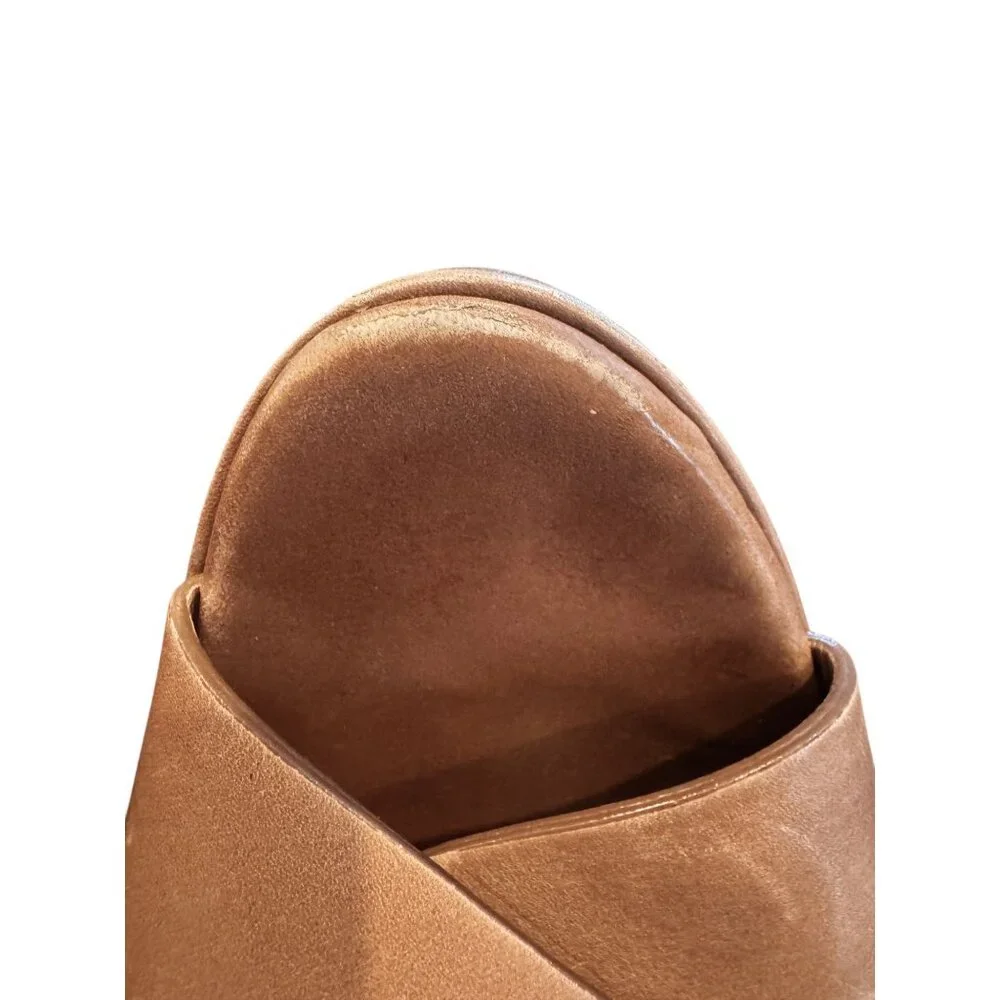 MaxMara Made in Italy Brown Leather Slingback Platform Heels Sandals 39 US 8.5-9